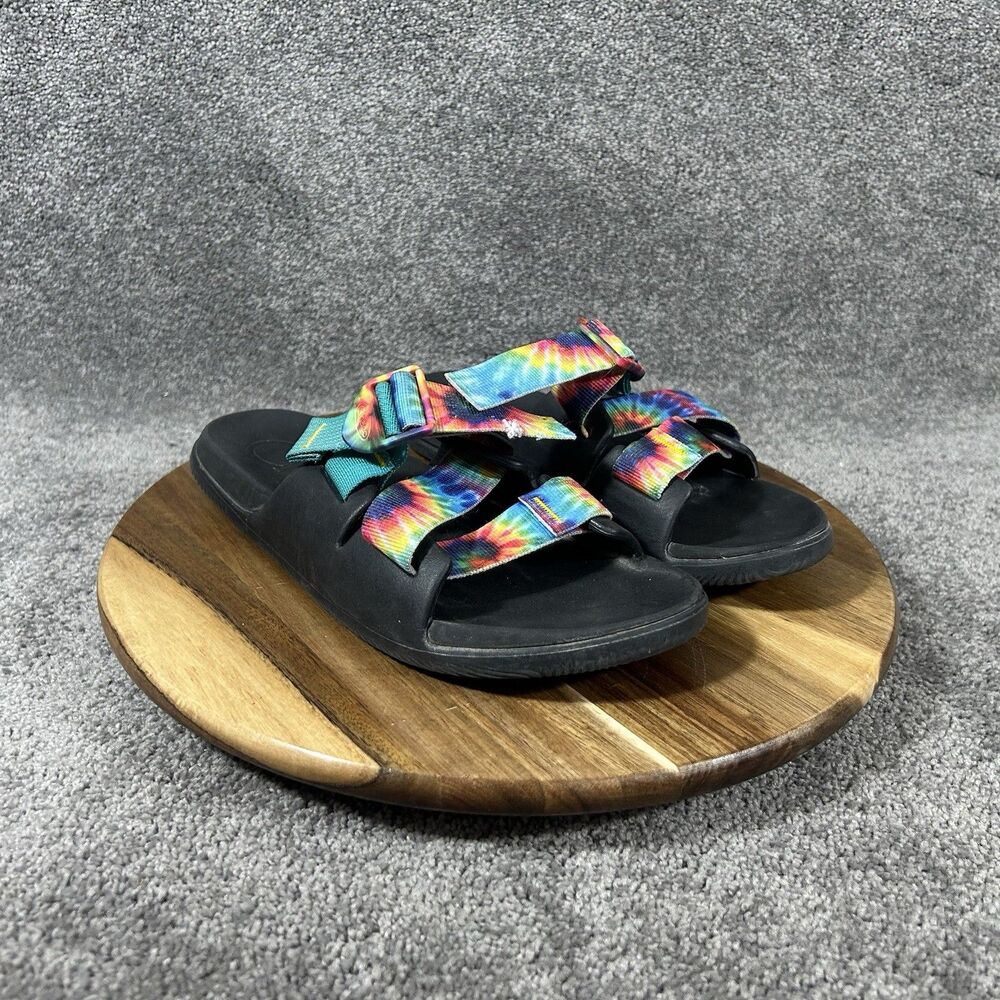 Chaco Chillos Slides Women's Size 8 Black Dark Tie Dye Comfort Sandals Used